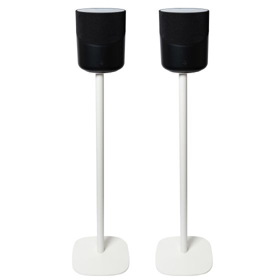 Pied d'enceinte Vebos avec Bluesound Pulse M blanc couple