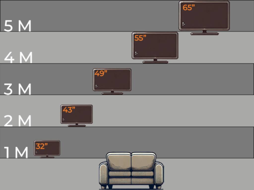 Les différentes distances de visualisation par pouce d'un téléviseur illustré